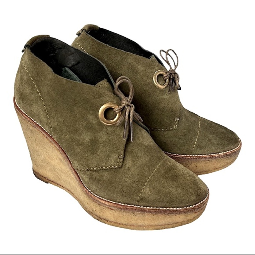 Yves Saint Laurant Suede Wedge Booties in Olive Green Women Size 6/IT36
